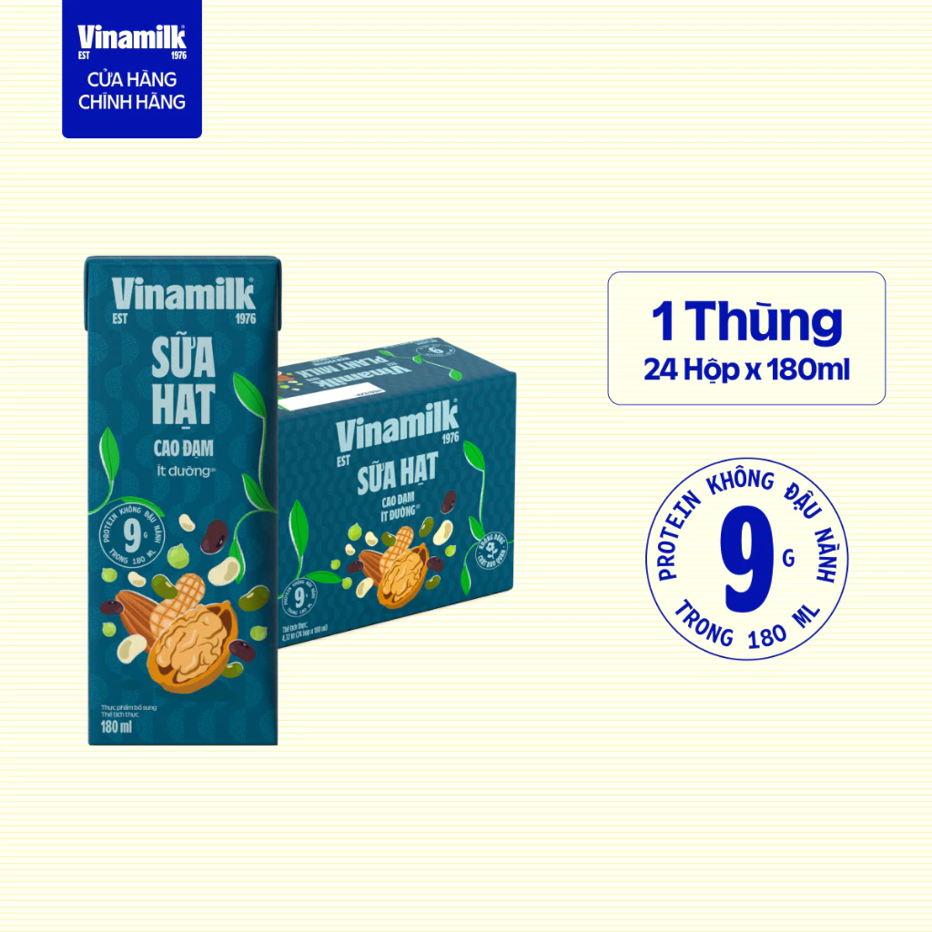 2-1 Thùng 24 hộp sữa hạt Cao Đạm ít đường Vinamilk - hộp 180ml - Ảnh 1